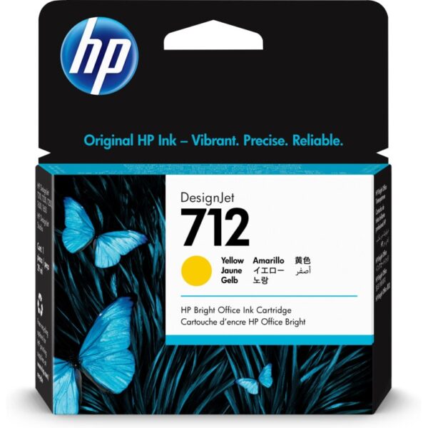 HP 712 Jaune – Cartouche d’encre HP d’origine (3ED69A)